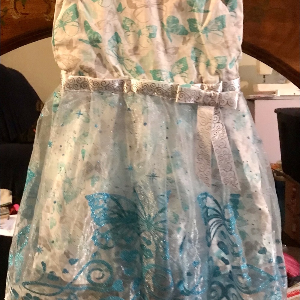 Blue butterfly kisses toddler dress